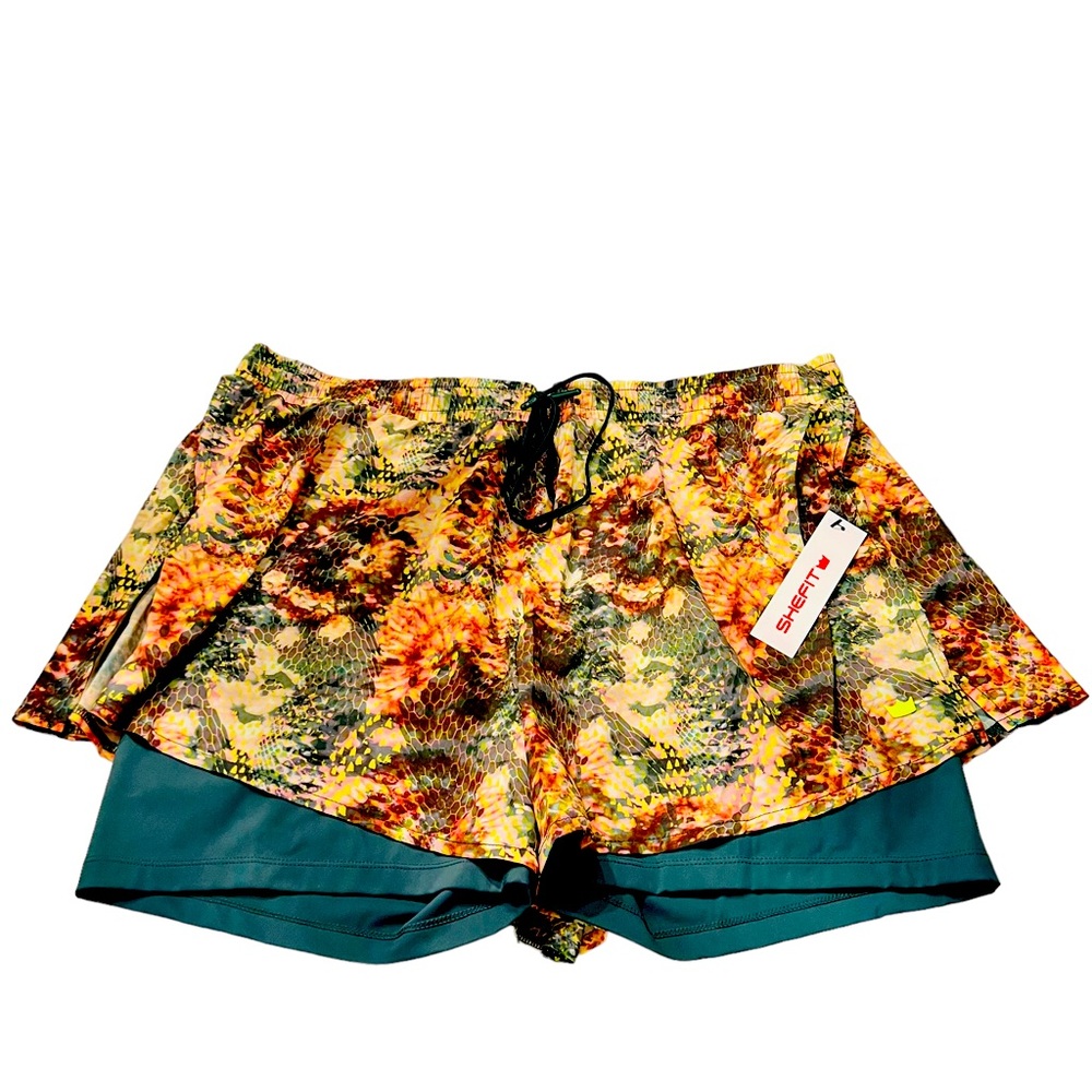 SHEFIT NWT Snake Print Multicolored Two In One Layered Athletic Shorts